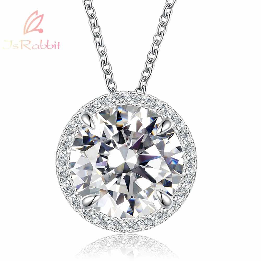 

IsRabbit 18K Gold Plated Round Cut 11MM Vivid White Sapphire Engagement Necklaces for Women 925 Sterling Silver Romantic Jewelry