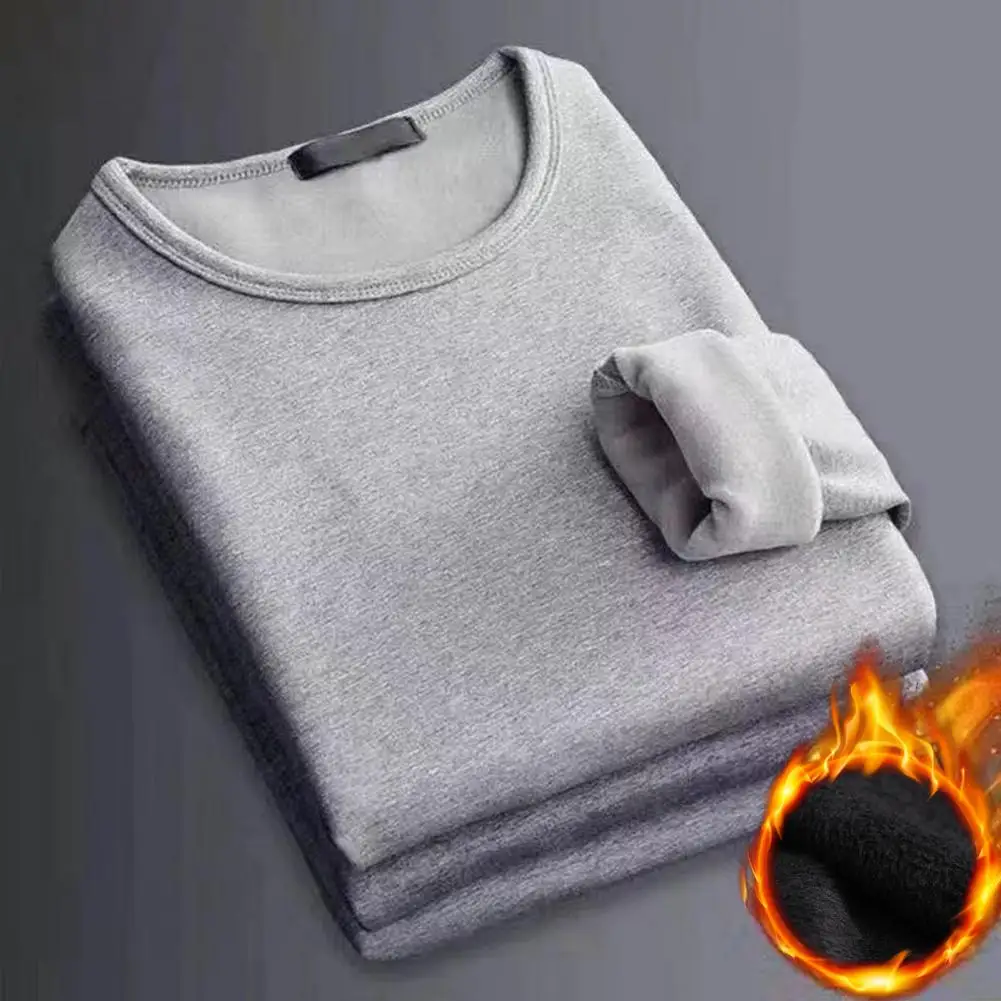 Winter Autumn Men Bottoming Shirt Solid Color O-Neck Long Sleeve Base T-shirt Thick Fleece Lining Thermal Underwear 
Winter Autumn Men Bottoming Shirt Solid Color O-Neck Long Sleeve Base T-shirt Thick Fleece Lining Thermal Underwear