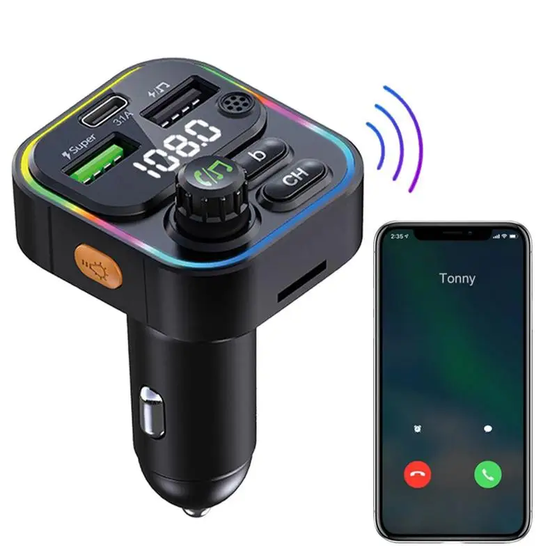 

USB Type C Car Charger Support USB Drive FM Transmitter For Hands-Free Calling Automobile Chargers For Laptops Earphones Mobile