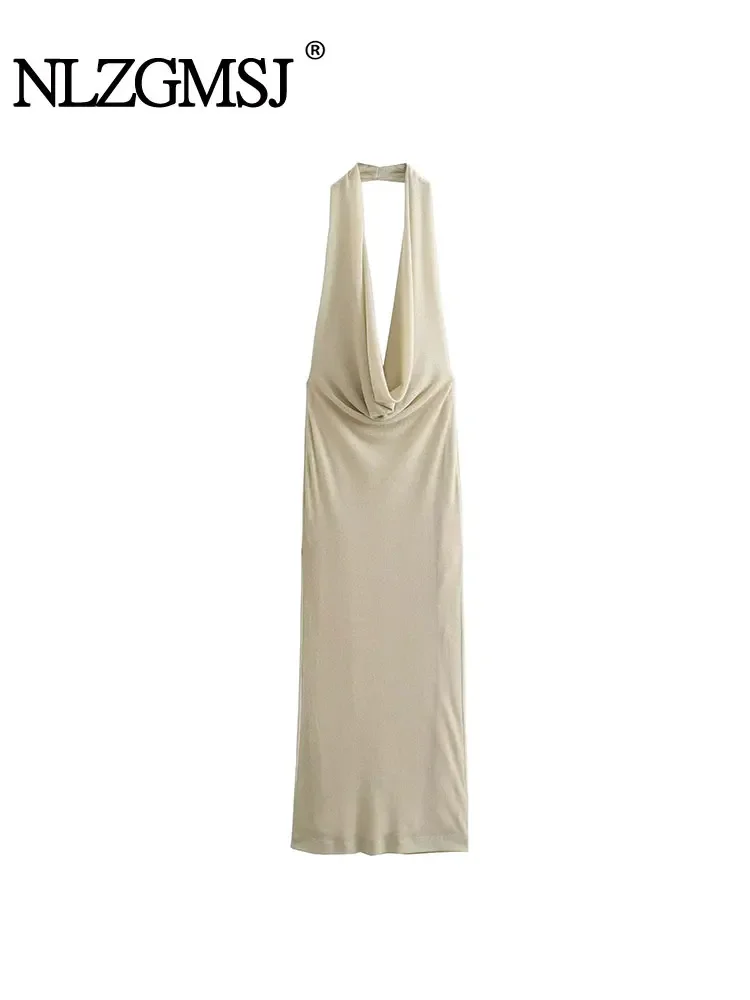 Nlzgmsj TRAF Metallic Knit Dress For Women Sexy Halter Backless Midi Dresses Woman Party Slim Long Elegant Autumn Dress
Nlzgmsj TRAF Metallic Knit Dress For Women Sexy Halter Backless Midi Dresses Woman Party Slim Long Elegant Autumn Dress