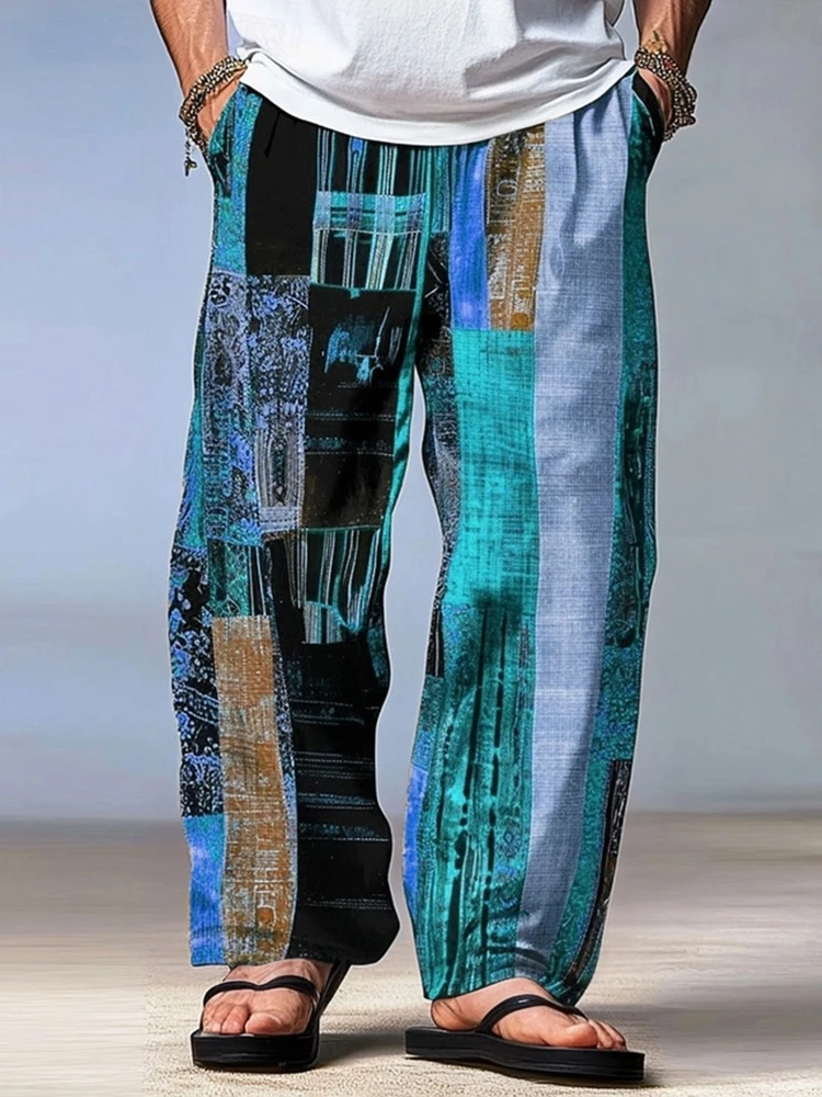 السراويل الرجالية الصيف Sweatpants الرباط مرونة الخصر خمر تقسم مطبوعة مخطط واسعة الساق السراويل عارضة مريحة السراويل الرجالية الصيف Sweatpants الرباط مرونة الخصر خمر تقسم مطبوعة مخطط واسعة الساق السراويل عارضة مريحة