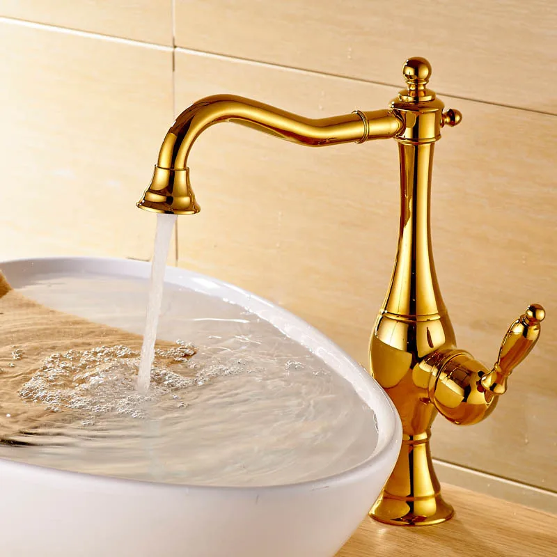 

Bathroom Basin Faucet Hot and Cold Crane Brass Classical Bronze Single Handle Decked Sink faucet Gold Finished