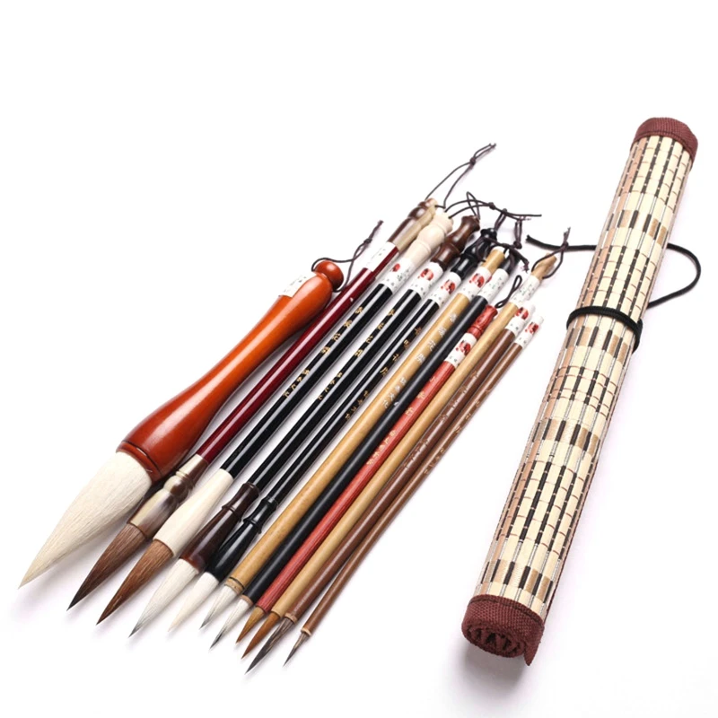 

Chinese Calligraphy Brush Set Kanji Japanese Sumi Painting Drawing Artist Writing Brushes Roll-up Bamboo Brush Holder Pen Bag