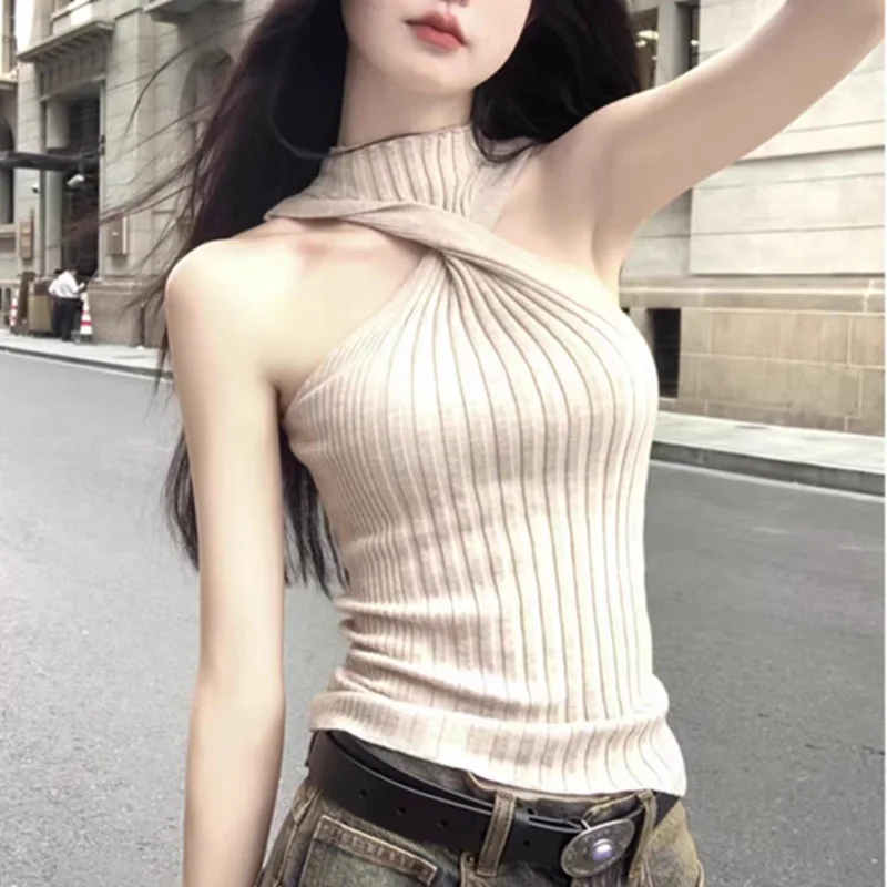 

Y2K Top Corset Women Cross Camisole Clothes Crop Tube Tops Summer 2024 Harajuku Knit T-shirt Vintage Clothing Club Streetwear