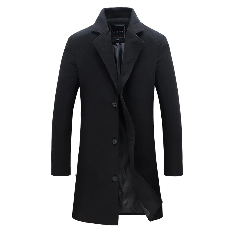

Men's Woolen Coat Jacket Long Cotton Casual Windbreaker Single Breasted Lapel Overcoat Plus Size Fashion Wool Blend Color Coats