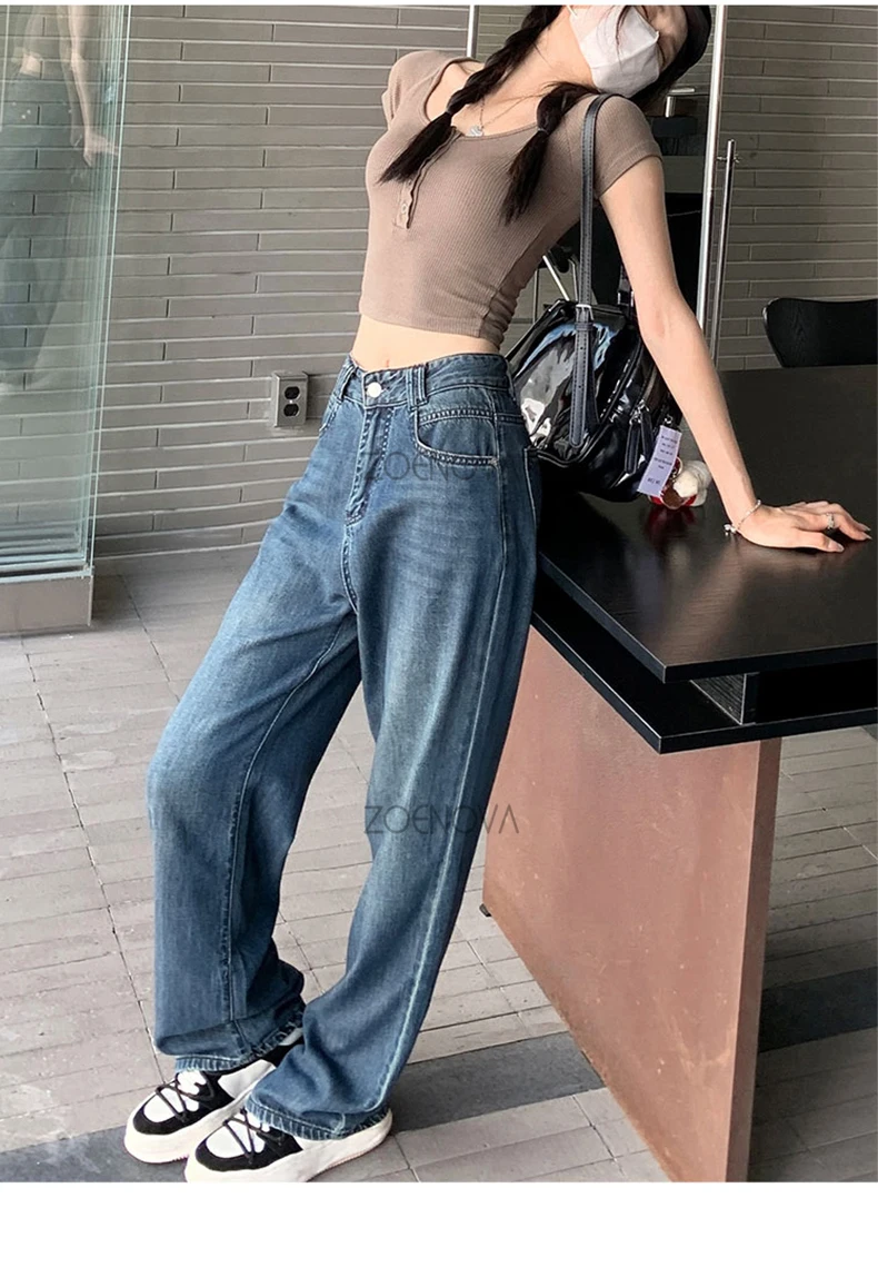 ZOENOVA Maillard 2024 Spring Autumn Fashion Simple Women's Jeans Casual Retro Loose Straight Wide Leg Pants Floor Mopping Jean ZOENOVA Maillard 2024 Spring Autumn Fashion Simple Women's Jeans Casual Retro Loose Straight Wide Leg Pants Floor Mopping Jean
