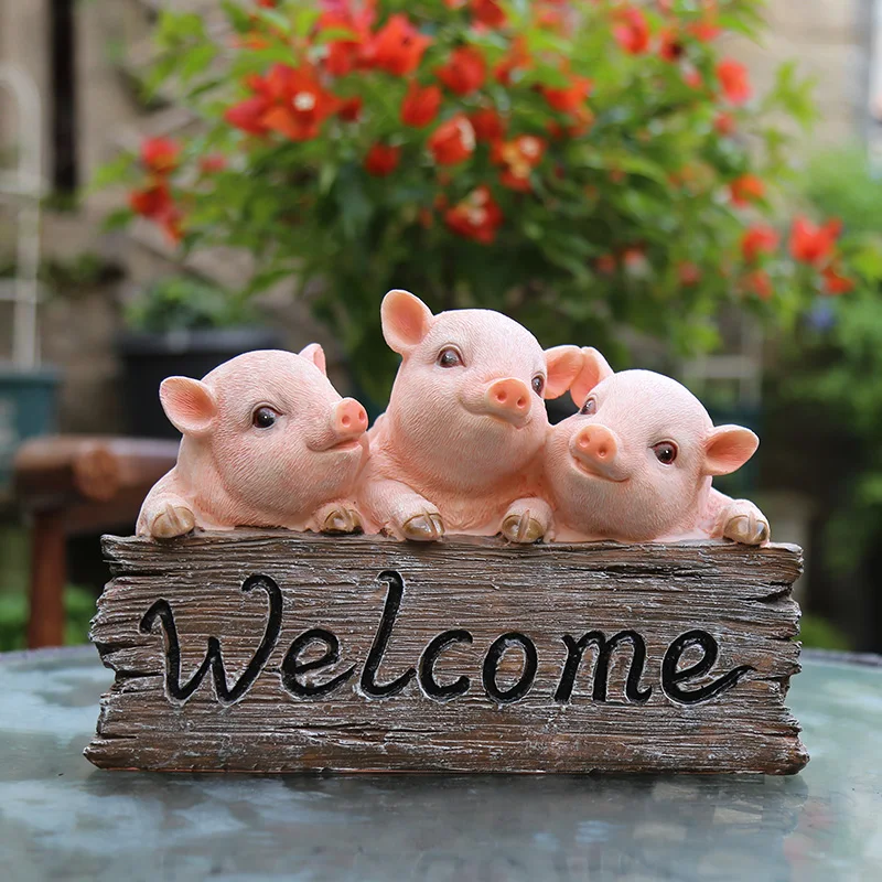 

Creative Garden Decor Pig Welcome Card Courtyard Ornaments Animal Miniature Figurines Resin Crafts Home Decoration Accessories