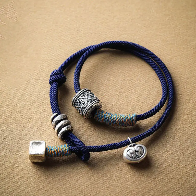 

UMQ Серебряный мантра с шестью словами Ручной работы синий ремешок для переноски мужские и женские блестящие украшения благоприятный браслет