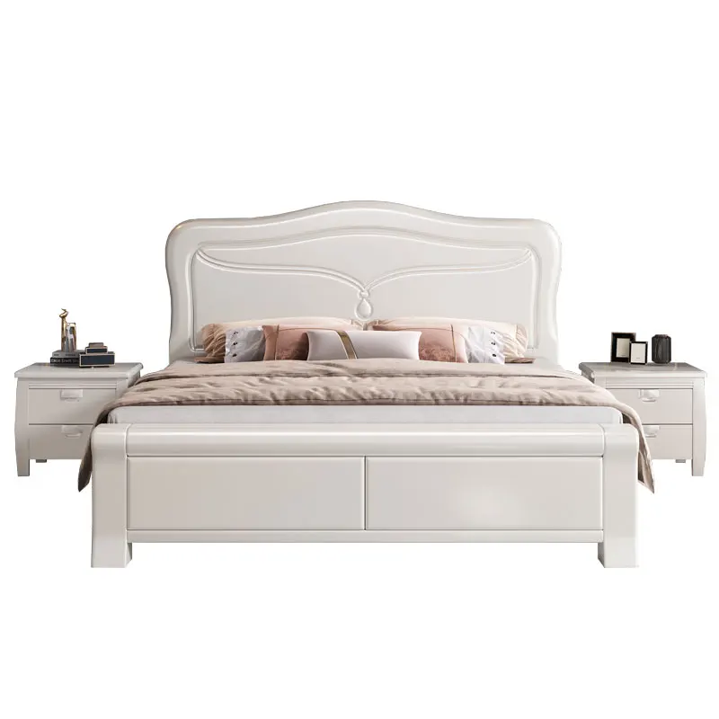 White solid wood bed, modern, simple and economical air pressure drawer storage, princess bed, wedding bed 
White solid wood bed, modern, simple and economical air pressure drawer storage, princess bed, wedding bed