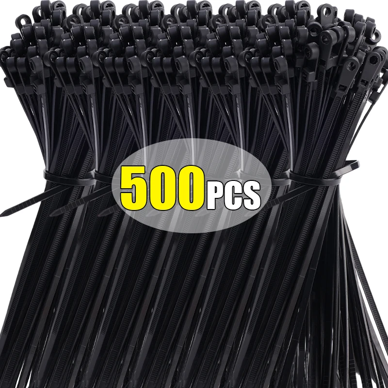 

100/500PCS Nylon Cable Ties with Screw Hole Self-locking Cord Ties Straps Fastening Loop Reusable Wire Ties Office Organizer