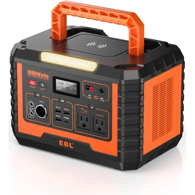 

EBL Portable Power Station 1000W, Camping Solar Generator 270000mAh with 110V AC Outlet, PD 60W Fast Charging For Home Camping E