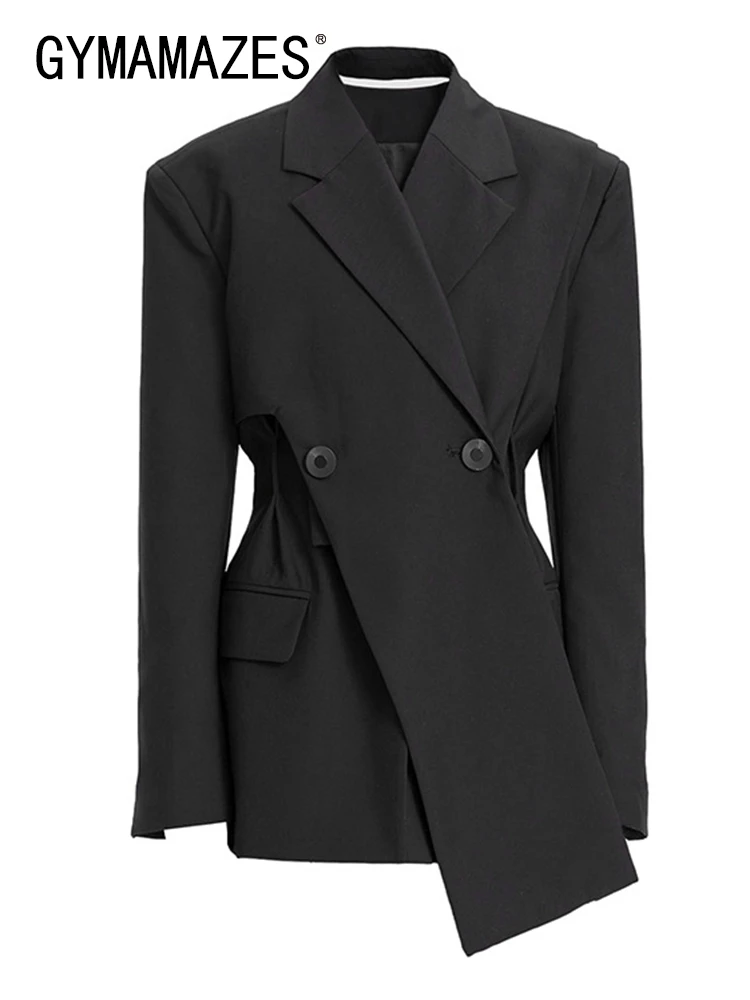 GYMAMAZES Irregular Hem Spliced Double Breasted Blazers For Women Notched Collar Long Sleeve Slim Temperament Blazer Female New
GYMAMAZES Irregular Hem Spliced Double Breasted Blazers For Women Notched Collar Long Sleeve Slim Temperament Blazer Female New