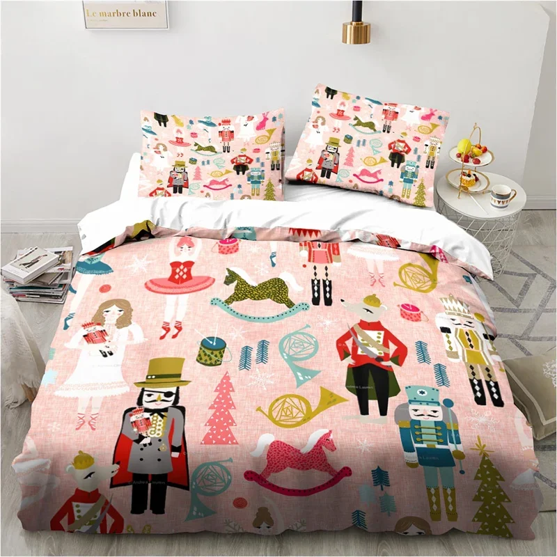 

Cartoon Nutcracker Duvet Cover Set Christmas Tree Star Bedding Set Microfiber Royal Guarder Comforter Cover Twin King Queen Size