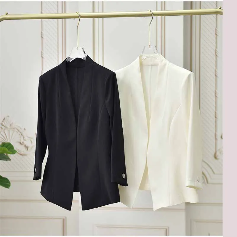 Lightweight Slim Suit Women Three Quarter Sleeve Short Jacket Black White Women's Spring/Summer Air-conditioned Shirt
Lightweight Slim Suit Women Three Quarter Sleeve Short Jacket Black White Women's Spring/Summer Air-conditioned Shirt