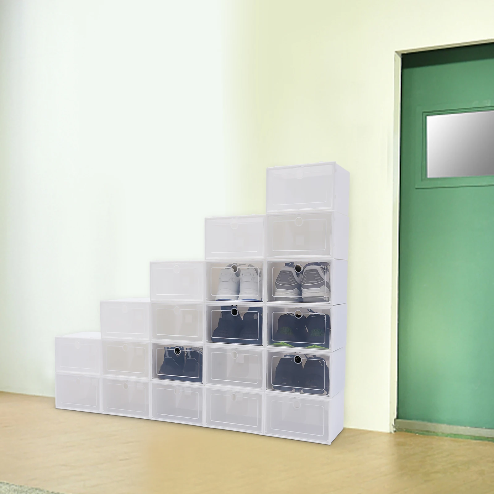 Fold Plastic Shoe Boxes Thickened Transparent Stackable Shoe Organizer Superimposed Combination Shoe Cabinet
Fold Plastic Shoe Boxes Thickened Transparent Stackable Shoe Organizer Superimposed Combination Shoe Cabinet