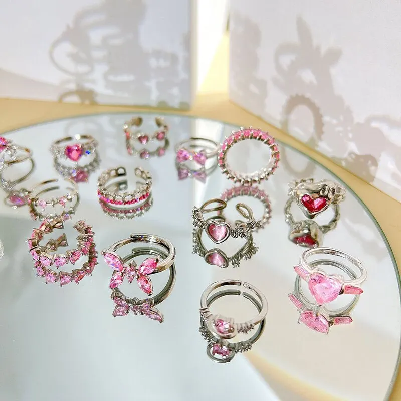 8Pcs/Set Y2K Pink Crystal Heart Ring Vintage Shiny Zircon Opal Love Open Ring for Women K-pop Punk Girl Party Jewelry Gifts 6 Mallzona Sfdf3c37e7b9c4bb8b6bdae0d886f5d8dJ 8Pcs/Set Y2K Pink Crystal Heart Ring Vintage Shiny Zircon Opal Love Open Ring for Women K-pop Punk Girl Party Jewelry Gifts Mallzona