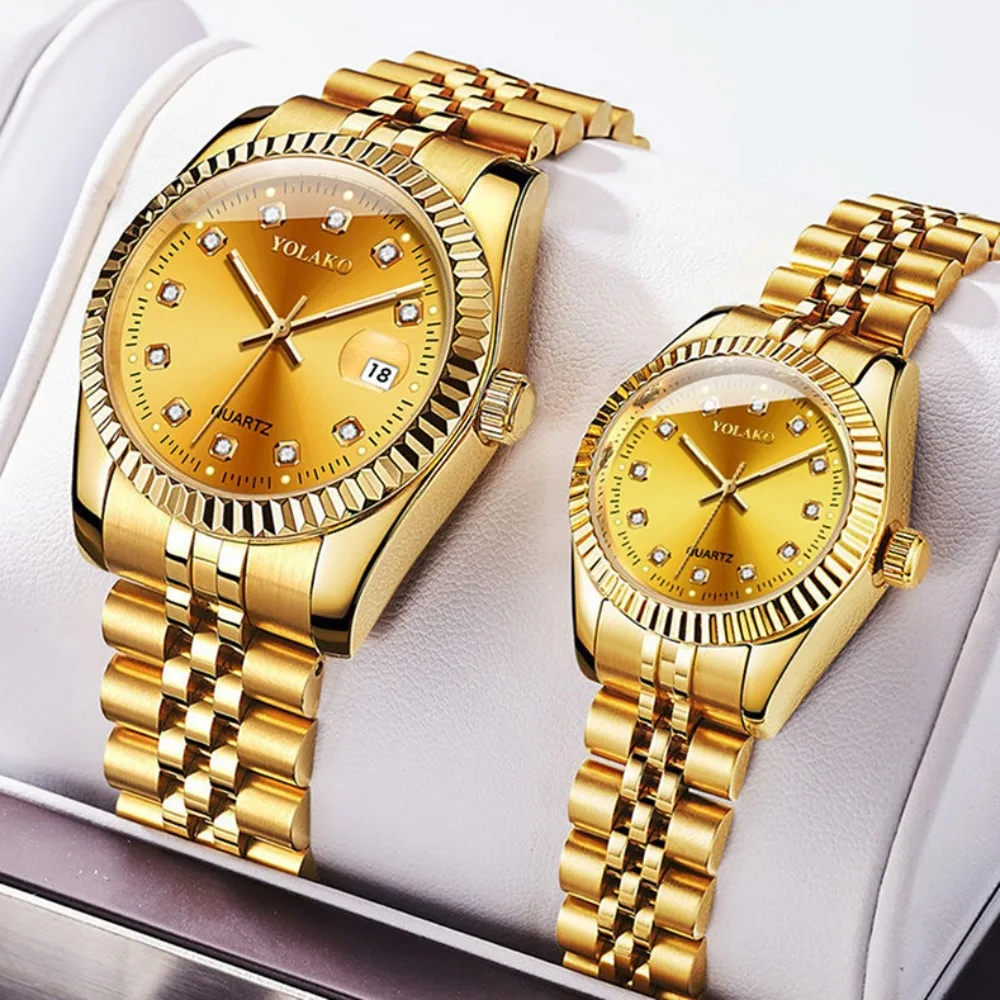 

Leisure Fashion Couple Quartz Watch for Women Men Diamond Stainless Steel Calendar Lover Simple Leisure Fashion Clock Wristwatch