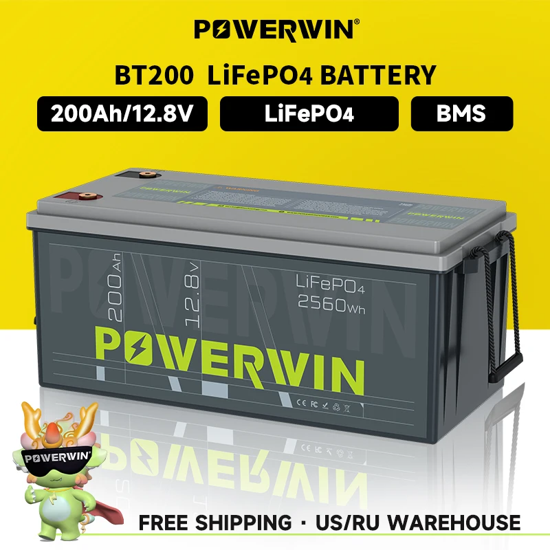 POWERWIN 12.8V LiFePO4 Battery Series/Parallel 200Ah 2560Wh Large Capacity Durable BMS Solar generator Campers deep Cycles BT200
POWERWIN 12.8V LiFePO4 Battery Series/Parallel 200Ah 2560Wh Large Capacity Durable BMS Solar generator Campers deep Cycles BT200