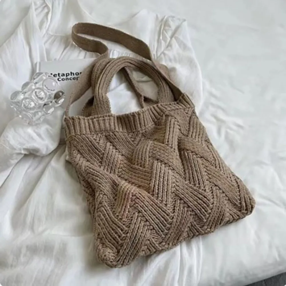

Dacron Women Crochet Shoulder Bags Retro Large Capacity Knitting Designer Luxury Handbag Soft Female Summer Beach Shopping Bags