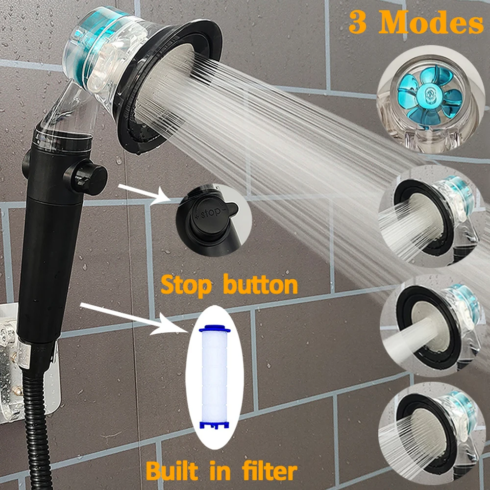 Propeller Large Flow Supercharge Shower Head Black 3 Modes High Pressure Water Saving Built-in Filter Handheld Bathroom Shower
Propeller Large Flow Supercharge Shower Head Black 3 Modes High Pressure Water Saving Built-in Filter Handheld Bathroom Shower