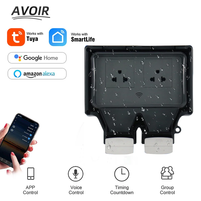 Avoir Tuya Power Socket Waterproof Socket Smart Wifi Wall Plug US Standard Singe Dual Outdoor Outlets wifi Connected Socket 220V
Avoir Tuya Power Socket Waterproof Socket Smart Wifi Wall Plug US Standard Singe Dual Outdoor Outlets wifi Connected Socket 220V