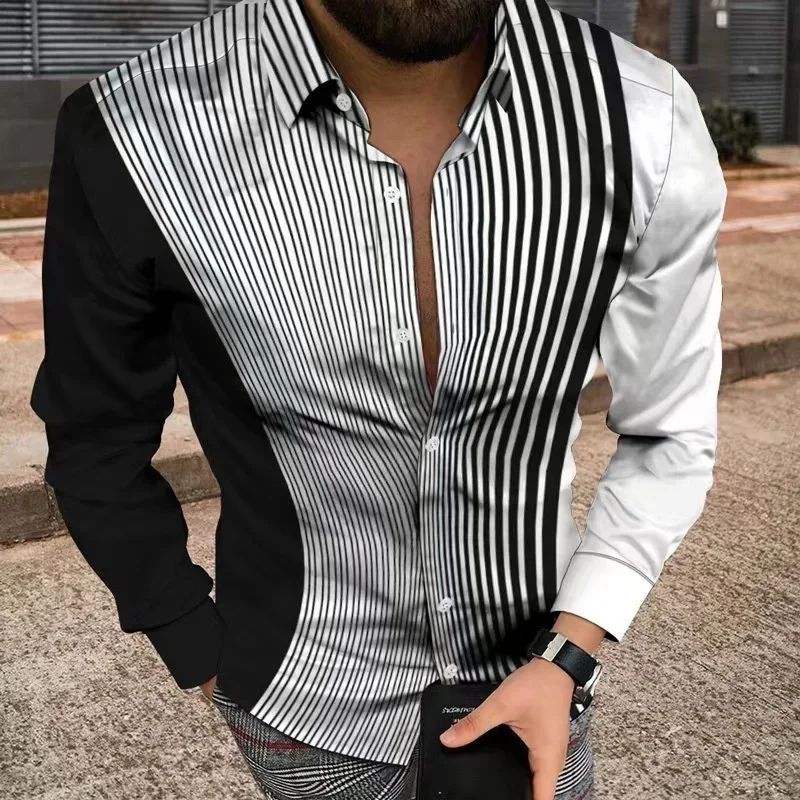 

Fashion men's shirt polka dot plaid stitching trendy buttons casual outdoor street men's lapel shirt plus size