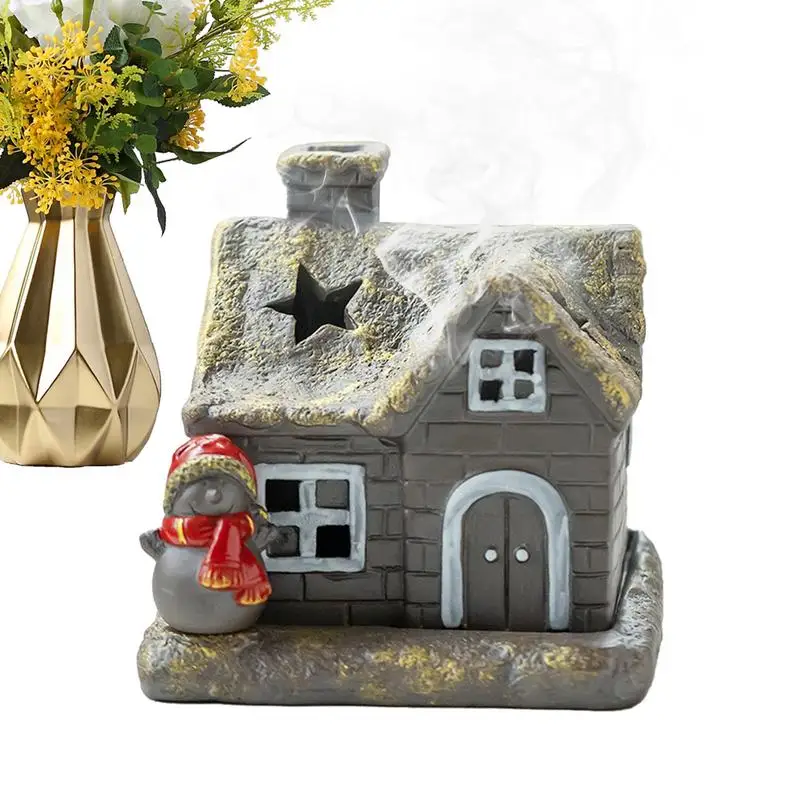 

Christmas House Incense Cone Burner Ceramic Village House Figurine Incense Holder Chimney Hut Incense Burner For Tabletop Decor