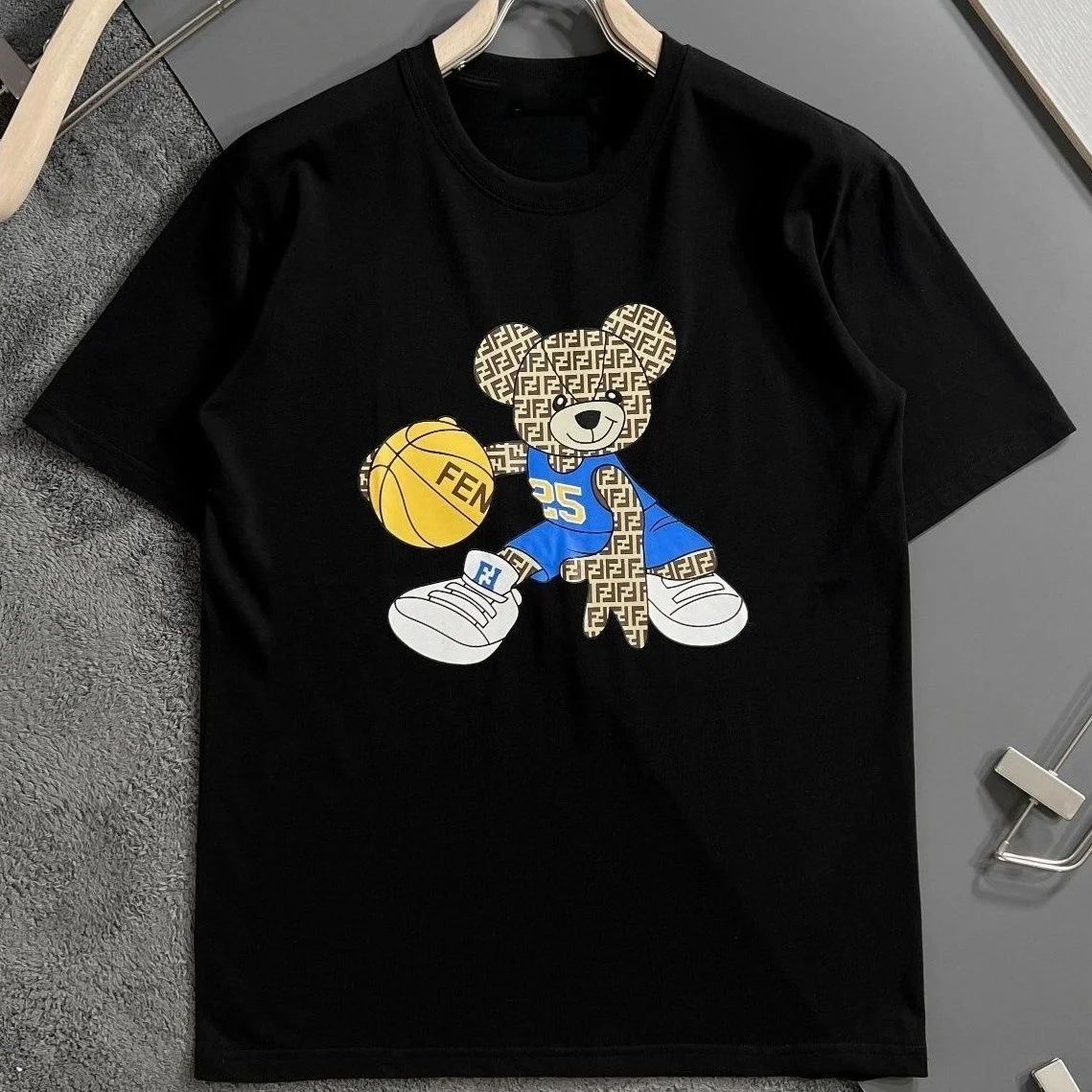 

Мужская футболка с большим баскетбольным медведем, уличная одежда в стиле хип-хоп из чистого хлопка, Высококачественная футболка, женская и мужская одежда, новинка 2024