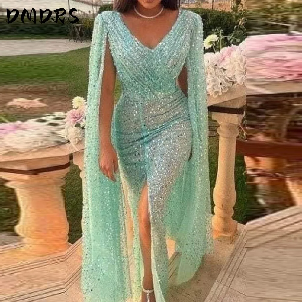 

Sexy Illusion V-neck Prom Dress For Women Sparkly Sequins Cocktail Dresses Elegant Mermaid Long Evening Gown Vestido De Novia