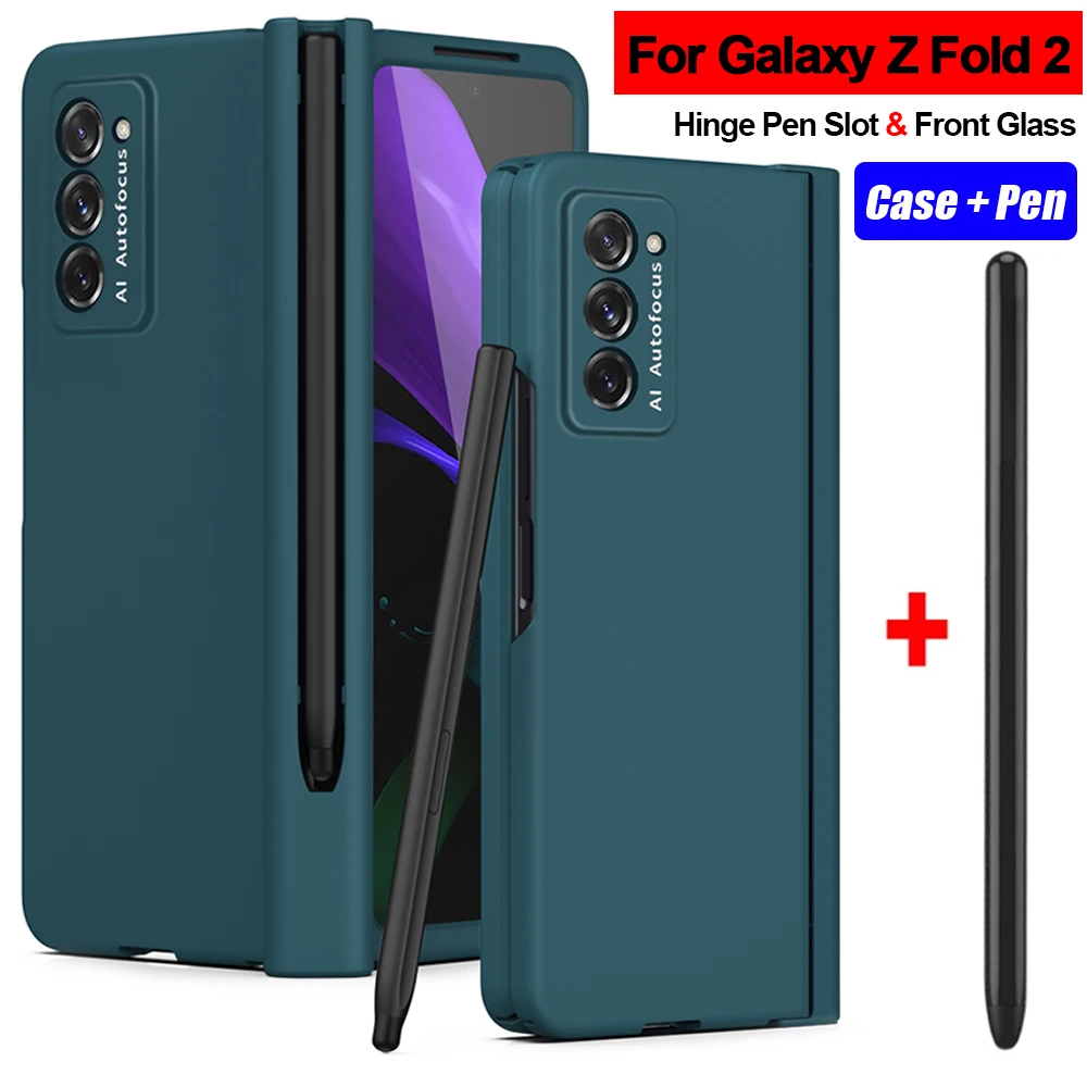 

With Touch Stylus Pen Funda for Samsung Galaxy Z Fold 2 5G Hinge Case Pen Slot Front Screen Glass Protect Capa Z Fold2 Cover