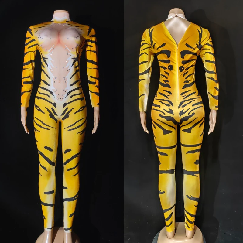 Party Rhinestones Jumpsuit Women Tiger Printed Stretch Outfit Nightclub Dj Ds Gogo Dancer Costume Stage Festival Clothing XS6381
Party Rhinestones Jumpsuit Women Tiger Printed Stretch Outfit Nightclub Dj Ds Gogo Dancer Costume Stage Festival Clothing XS6381