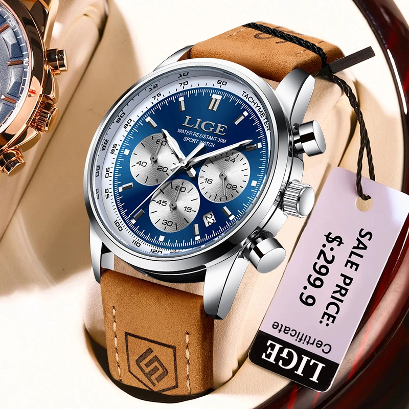

LIGE New Fashion Man Watch Top Luxury Brand Quartz Men's Watches Leather Casual Sport Waterproof Chronograph Clocks Reloj Hombre