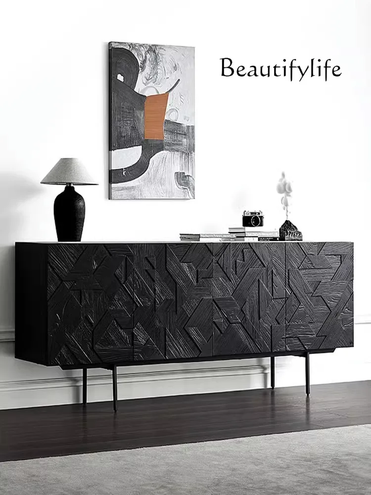 

Industrial Style Solid Wood Sideboard Nordic Light Luxury Living Room Handmade Carved Decorative Hallway Bedroom Cabinet