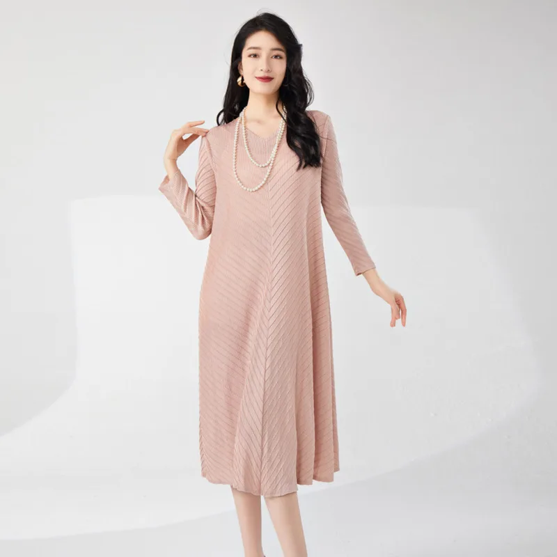 

COZOK Fashionable Temperament New Summer Women's Dress V-neck Pleated Solid Color Casual Versatile Loose Fitting WT6074