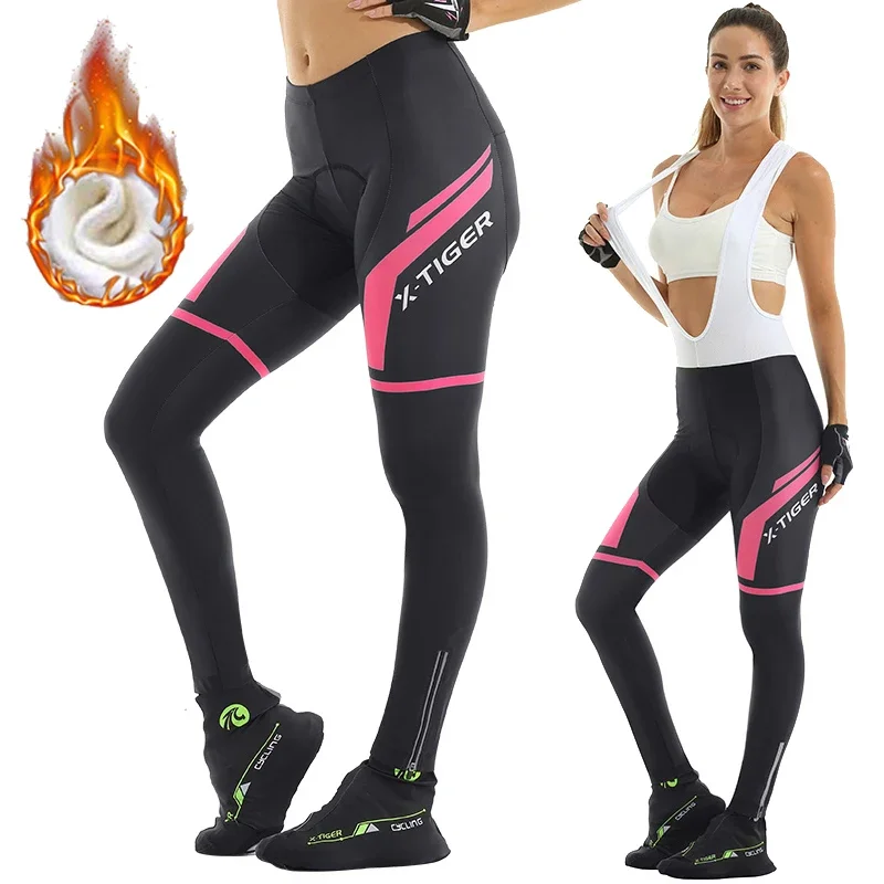 

Женские велосипедные брюки X-TIGER, теплые термобрюки с 3D гелевыми подушечками, леггинсы с подкладкой для холодной погоды, велосипедные брюки