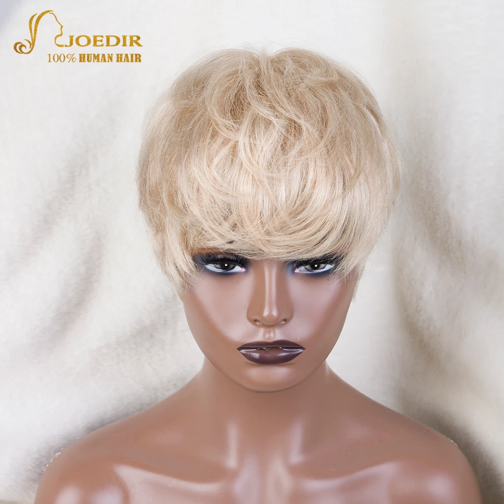 

613 Honey Blonde Color Lace Wig Short Wavy Bob Pixie Cut Full Machine Made Human Hair Wigs With Bangs For Black Women Remy Jodir