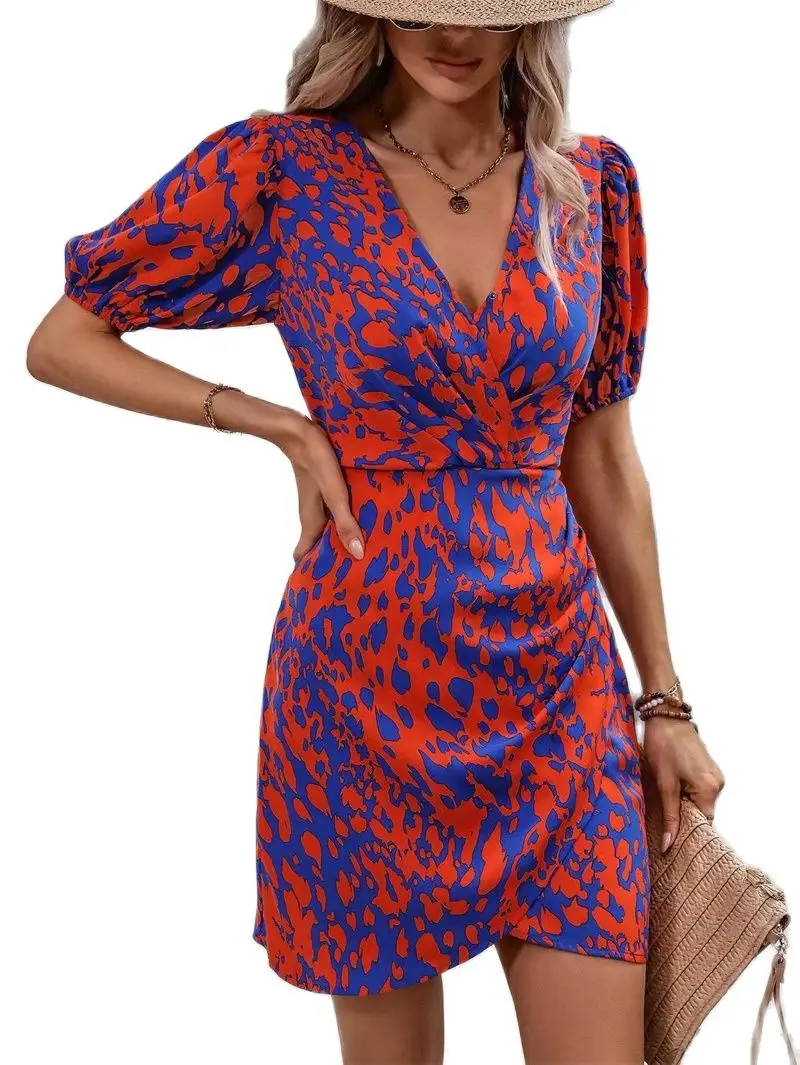 Women V Neck Pullover Crossover Splicing Dress Elegant Print Casual Gown Ladies Summer Princess Short Sleeve Shrink Waist Dressy
Women V Neck Pullover Crossover Splicing Dress Elegant Print Casual Gown Ladies Summer Princess Short Sleeve Shrink Waist Dressy