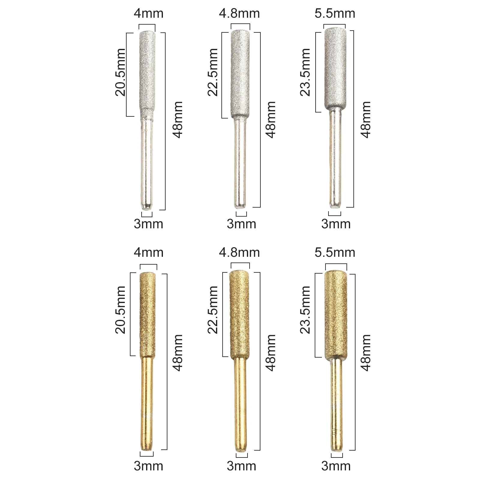 6Pcs Diamond Coated Cylindrical Burr Gold Silver Color 4/4.8/5.5mm Chainsaw Sharpener Stone File Chain Saw Carving Grinding Tool
6Pcs Diamond Coated Cylindrical Burr Gold Silver Color 4/4.8/5.5mm Chainsaw Sharpener Stone File Chain Saw Carving Grinding Tool