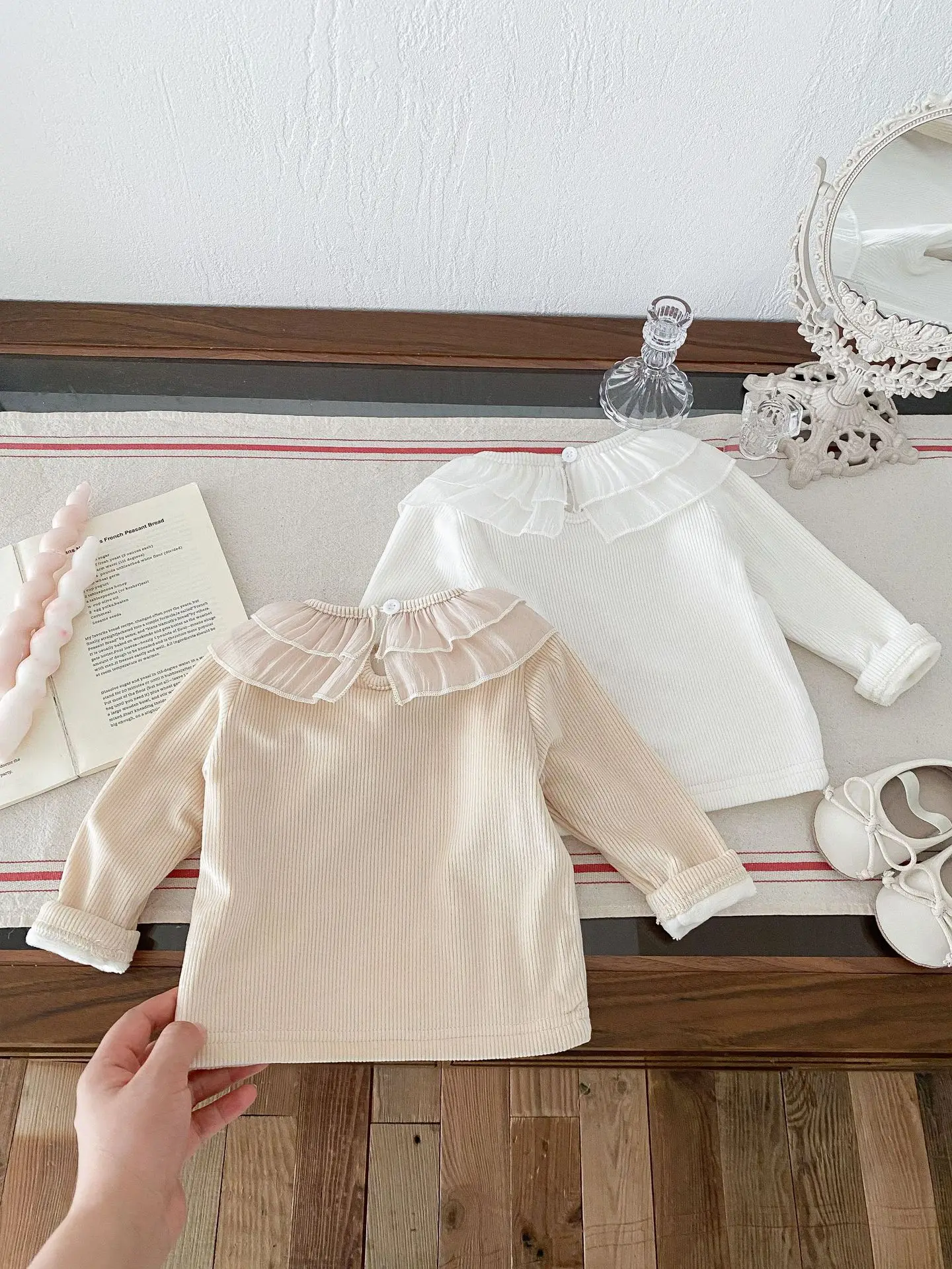 2025 Winter New Baby Girls Ruffle Collar Fleece Tees Infant Solid Bottoming Shirt Toddler Girls Plus Velvet Thick Warm Tops 13 Sfe1214723d724c21b3a6ff8106d1a46ed