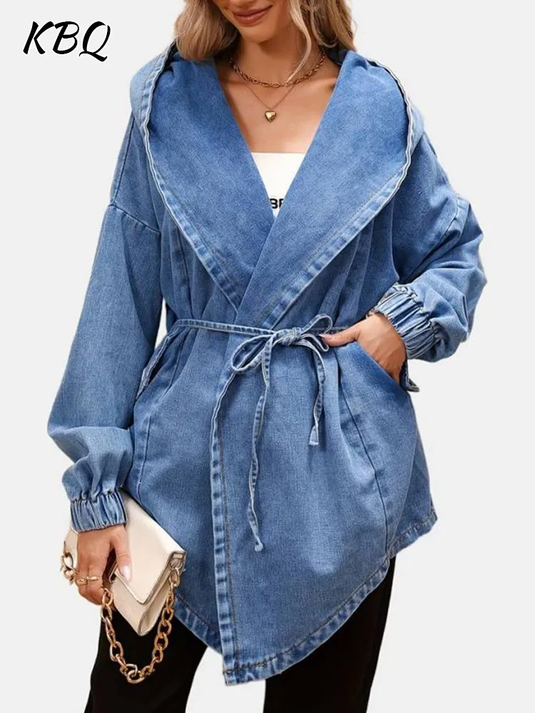 KBQ Spliced Lace Up Denim Trench For Women Hooded Long Sleeve Split Loose Solid Casual Coats Female Autumn Fashion Clothing New
KBQ Spliced Lace Up Denim Trench For Women Hooded Long Sleeve Split Loose Solid Casual Coats Female Autumn Fashion Clothing New