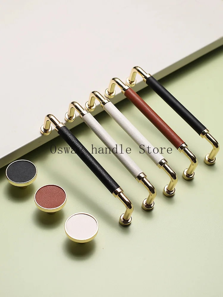 

Handmade Leather Handles Nordic Zinc Alloy Furniture Door Handle Drawer Knobs Cupboard Wardrobe Pulls Furniture Hardware