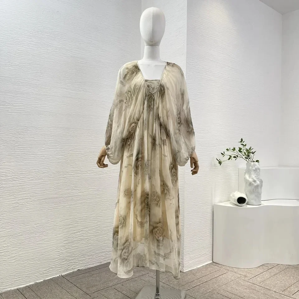 WorldCloset Women Top Quality Silk Apricot Long Sleeve Rose Print Loose Elegant Midi Dress Newest Spring Summer
WorldCloset Women Top Quality Silk Apricot Long Sleeve Rose Print Loose Elegant Midi Dress Newest Spring Summer
