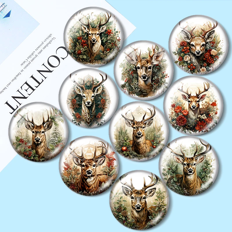 

Deer animals Christmas flowers DIY 10pcs 12mm/16mm/18mm/30mm Round Photo Glass Cabochon 25mm Demo Flat Back Making findings