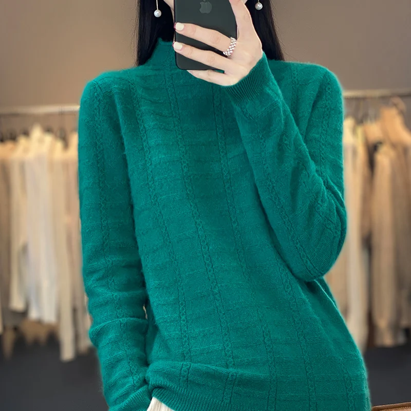 23 Autumn/Winter New Half-height Jumper Hollowed Out Sweater 100% Pure Cashmere Sweater Ladies Loose Cashmere Bottom Sweater
23 Autumn/Winter New Half-height Jumper Hollowed Out Sweater 100% Pure Cashmere Sweater Ladies Loose Cashmere Bottom Sweater