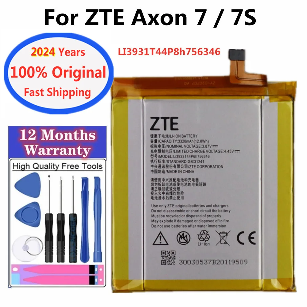 

2024 Years LI3931T44P8H756346 100% Original Battery For ZTE Axon 7 7S 5.5inch A2017 A2018 3320mAh Phone Battery Bateria + Tools
