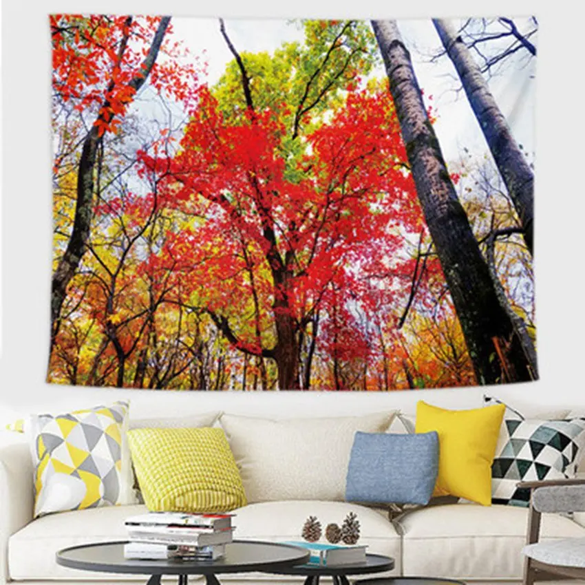 

Nature Fall View Tapestry Forest Tree Red Leaves Mountains Lake Scenic Tapestries Wall Hanging Bedroom Living Room Dorm Decor
