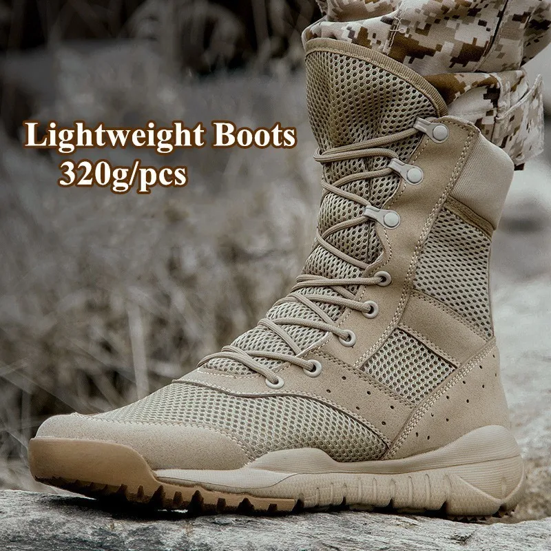 

Men's Ultralight Outdoor Climbing Shoes Women Tactical Training Army Boots Plus Size Summer Breathable Mesh Hiking Desert Boots