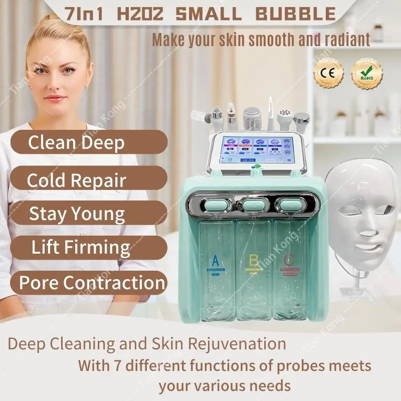 

2024 New Hydrogen Oxygen 6 in1/7 in 1 Small Bubble Beauty Machine Face Lifting Dermabrasion Device Skin Scrubber Facial Spa