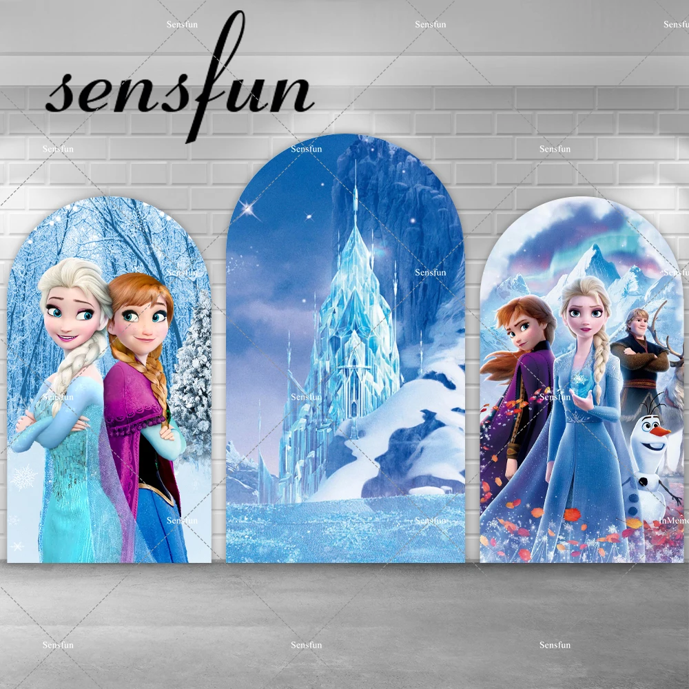 

Castle Elsa Anna Frozen Theme Chiara Wall Arch Backdrop Cover Winter Snow Girls Birthday Party Photography Background Doubleside
