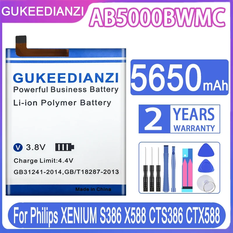 

GUKEEDIANZI 5650mAh AB5000BWMC Battery For Philips XENIUM S386 X588 CTS386 CTX588 Phone High Quality